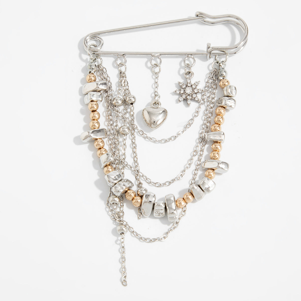 Minimalist Elegant Star Plated Iron Brooch with Tassel Chain for Women