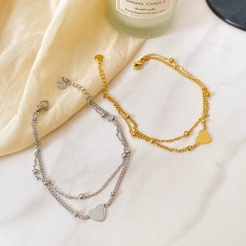Minimalist Heart Titanium Steel Plated Ball Chain Bracelet
