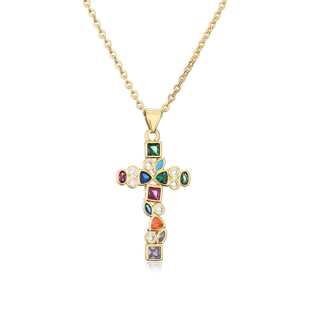 Collana con ciondolo geometrico da donna in rame con placcatura in vero oro e intarsio in zirconi, catena a medaglione minimalista alla moda