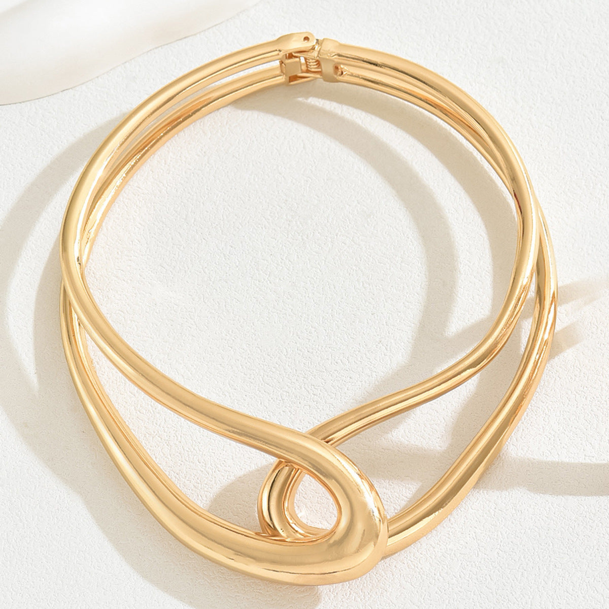 Parure Collana e Bracciale da Donna con Doppio Cerchio Geometrico, in Lega Placcata Oro 18K, Lusso Leggero