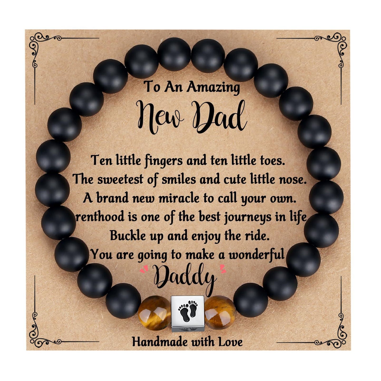 Men's Casual Matte Tiger Eye and Stainless Steel Geometric Bracelet