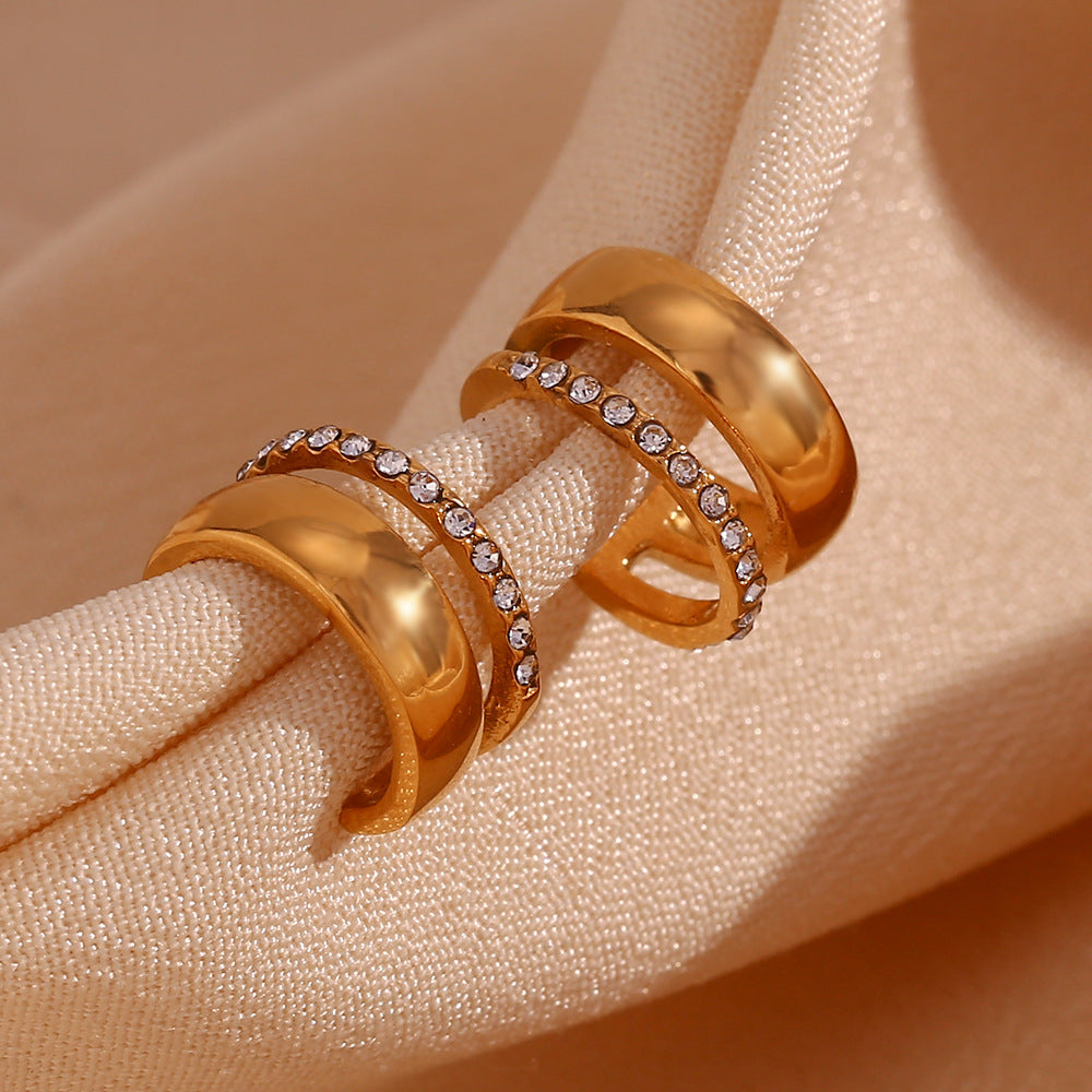 Pendientes de clip de acero inoxidable geométricos minimalistas con baño de oro de 18 quilates y diseño en forma de C con microincrustaciones para mujer