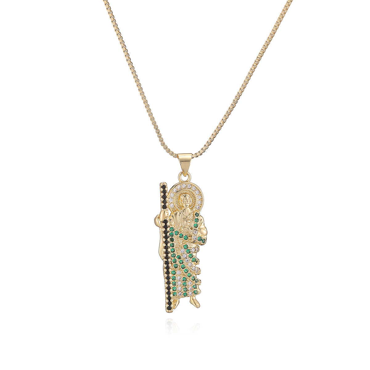 Minimalist 18K Gold Plated Brass Geometric Cubic Zirconia Inlay Pendant Necklace for Women