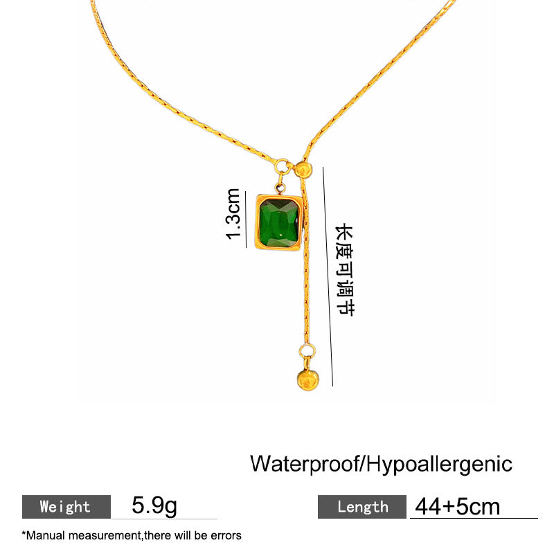 Sweet Sporty Square Heart Floral Cubic Zirconia Plated Titanium Steel Necklace with Brass Pendant