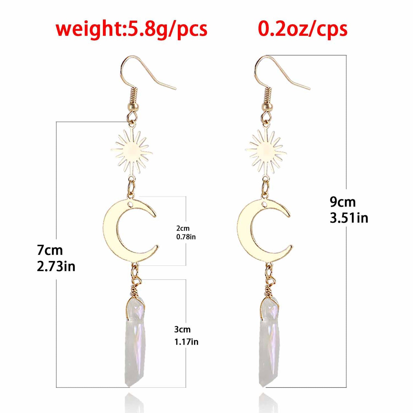 Vintage Geometric Moon-Shaped Long Tassel Earrings with Transparent Semi-Precious Stones for Women