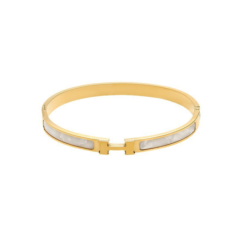 Minimalist H-Shaped Titanium Steel Bracelet with Plating Finish for Women and Men, Geometric Design Fashion Jewelry