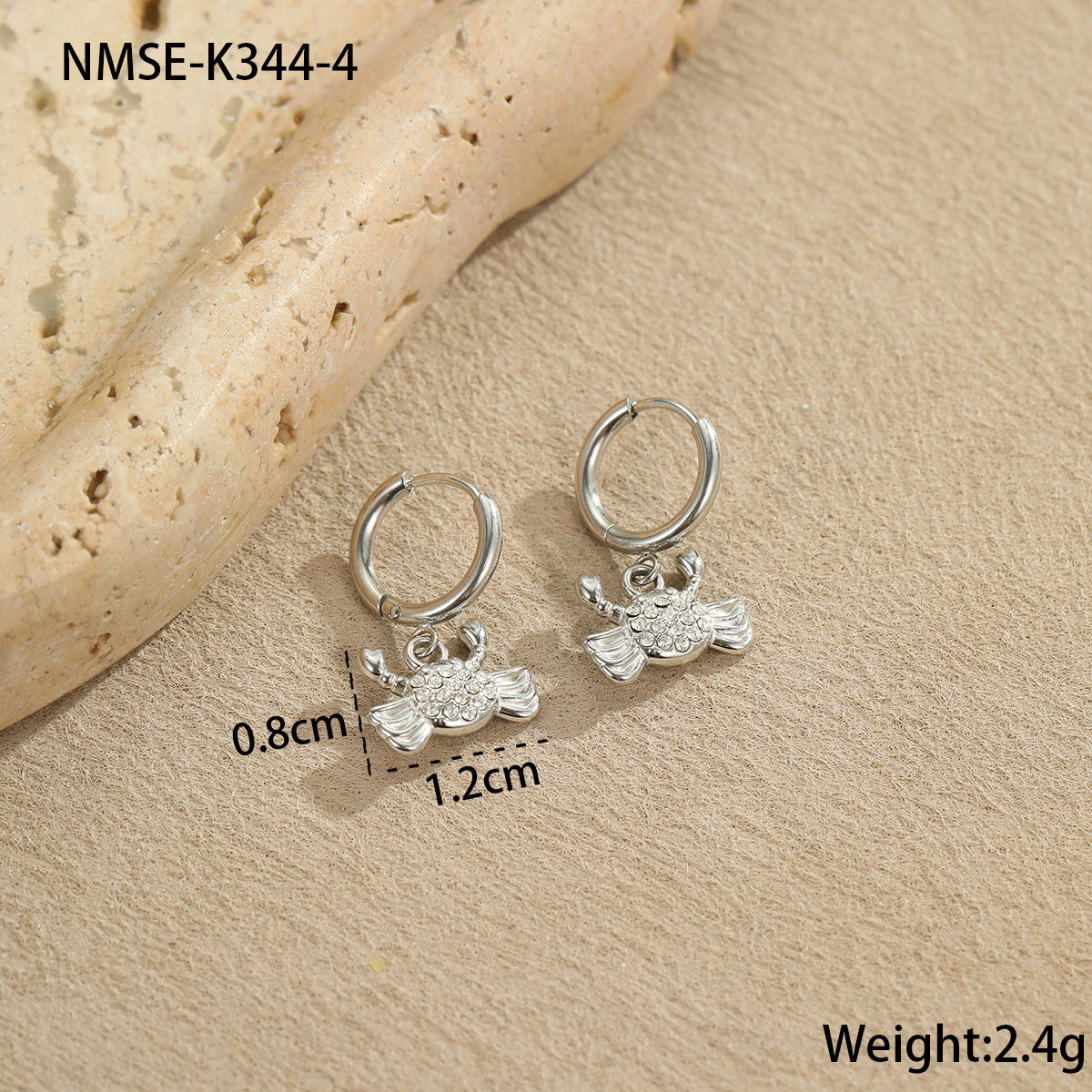 Pendientes de Acero Inoxidable con Forma de Estrella de Mar y Concha con Incrustaciones de Diamantes de Imitación para Mujer