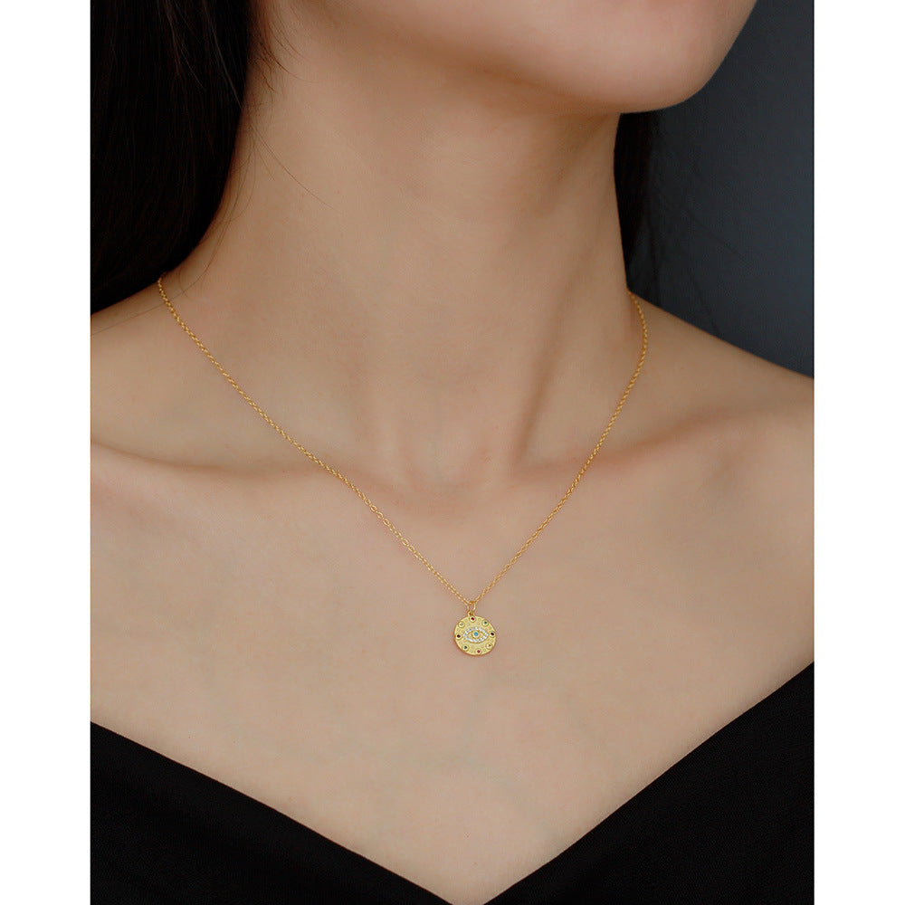 Sweet and Edgy Evil Eye Pendant Necklace for Women in Sterling Silver with Rhinestone Inlay on O-Chain