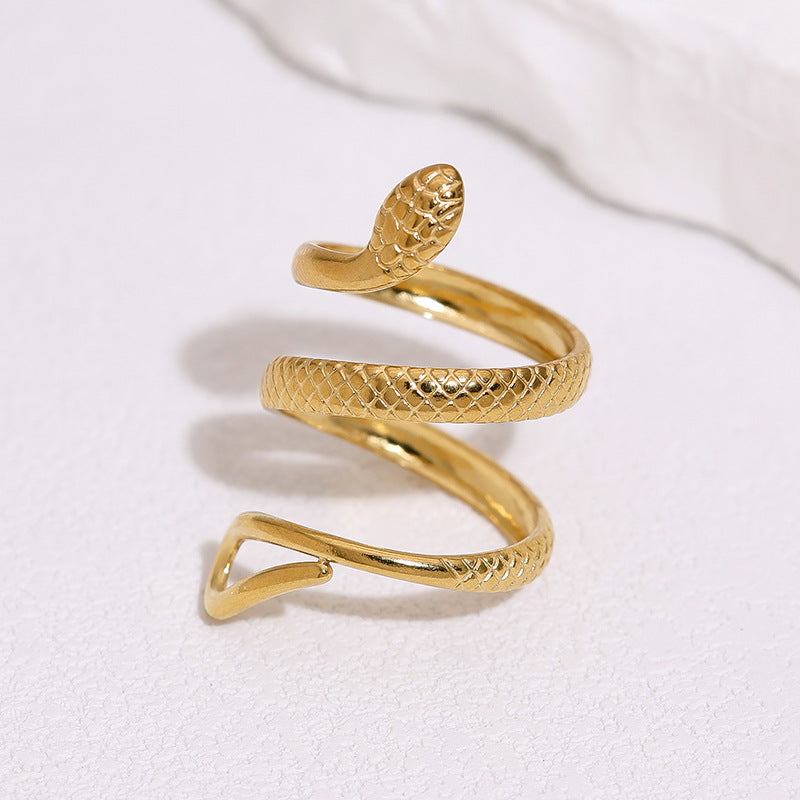 Minimalist 18K Gold Plated Stainless Steel Snake Shape Open Ring for Women