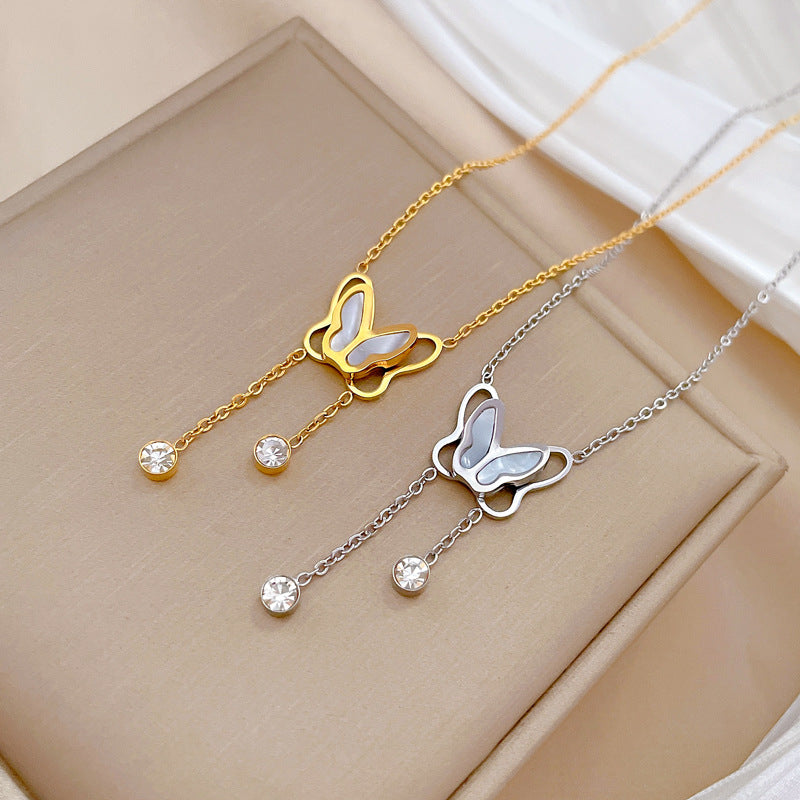 Butterfly Geometric Plated Titanium Steel Collar Chain Necklace for Women