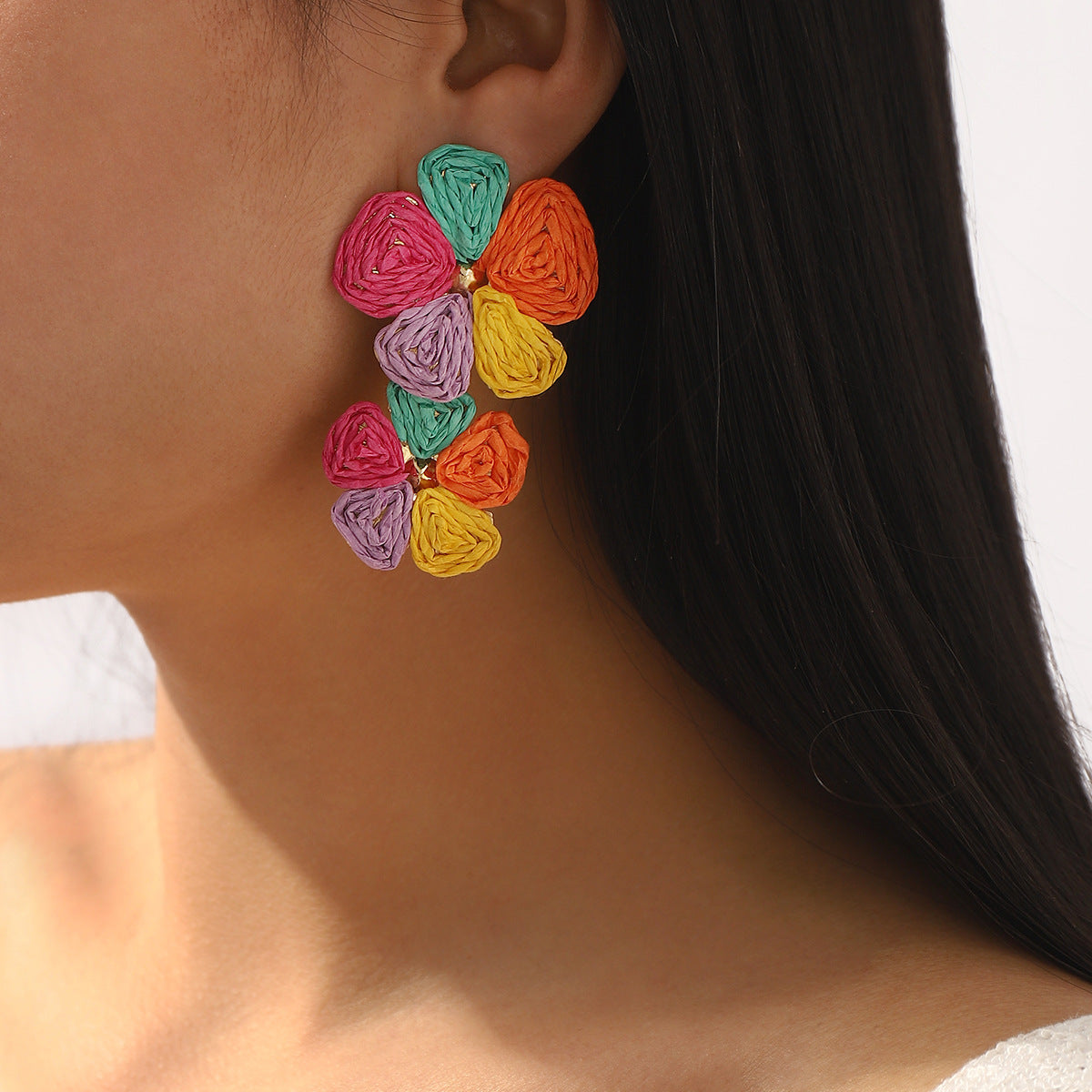 Orecchini con girasole Sweet Floral in lega e rafia per accessori fotografici da viaggio per le vacanze estive