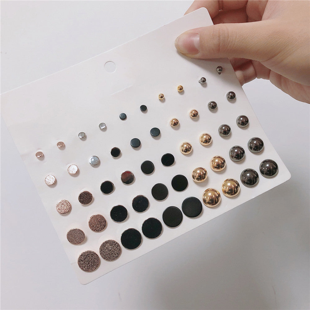 Set di Orecchini a Perno Tondi Geometrici in Lega Placcata Oro, Argento, Oro Rosa e Rodio Scuro per Donna