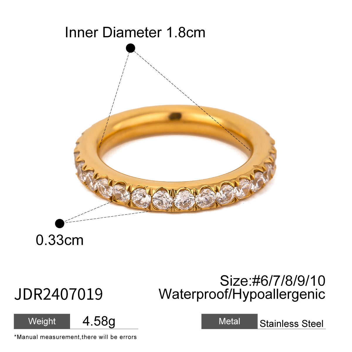 Geometric Round Stainless Steel Plated Cubic Zirconia Ring for Women