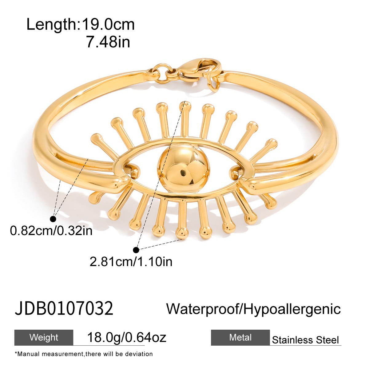 Pulsera de acero de titanio con diseño de Ojo Turco y baño de oro de 18 quilates para mujer, accesorio de moda hipoalergénico de acero inoxidable