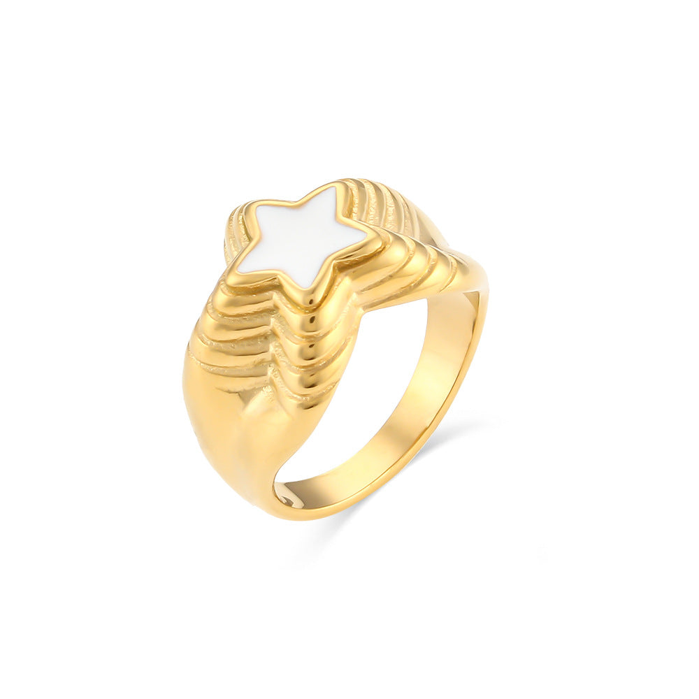 Anillo de estrella de cinco puntas chapado en acero inoxidable geométrico de estilo oficina de moda para mujer