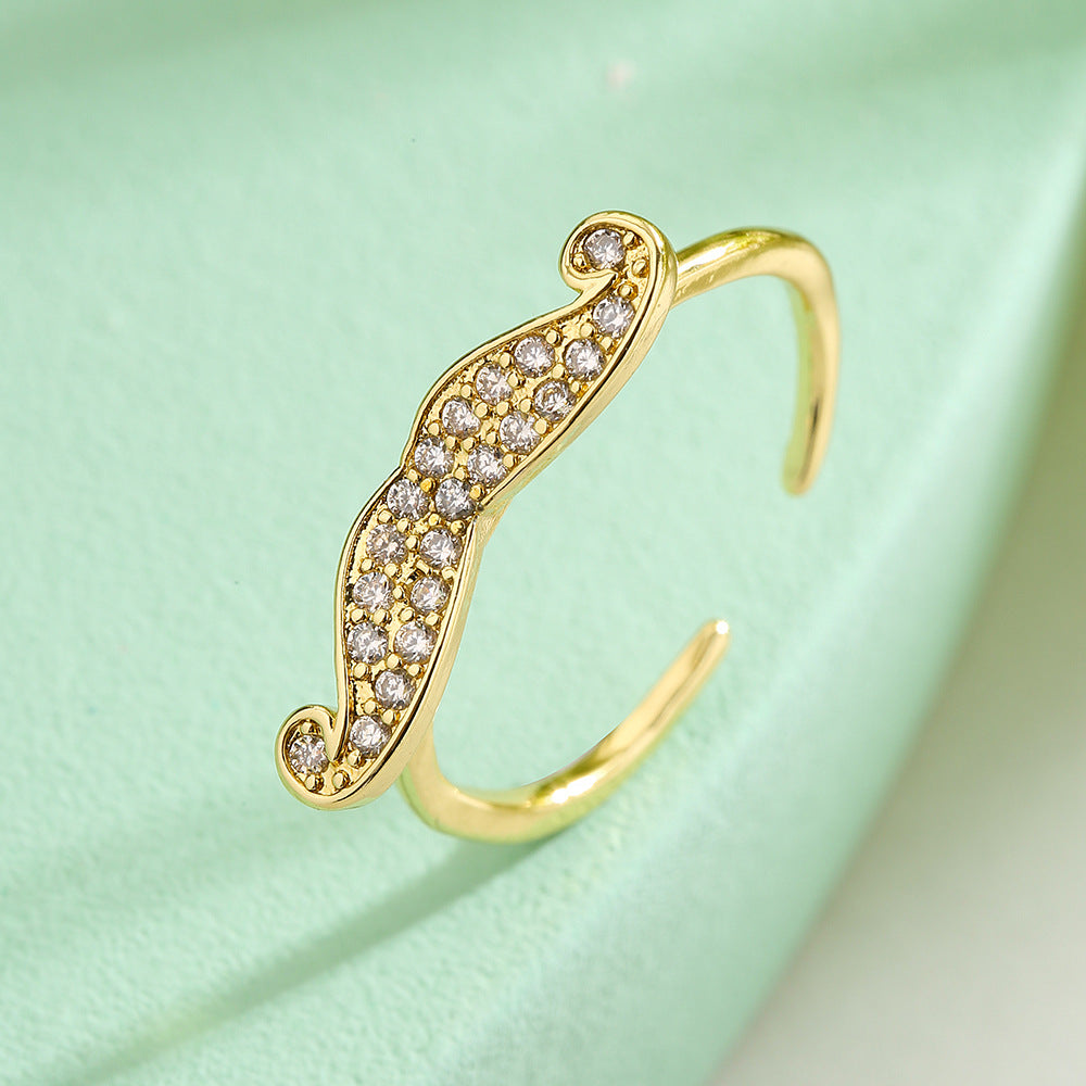 Anello aperto geometrico minimalista da donna in rame con placcatura in oro 18 carati e intarsio di zirconi