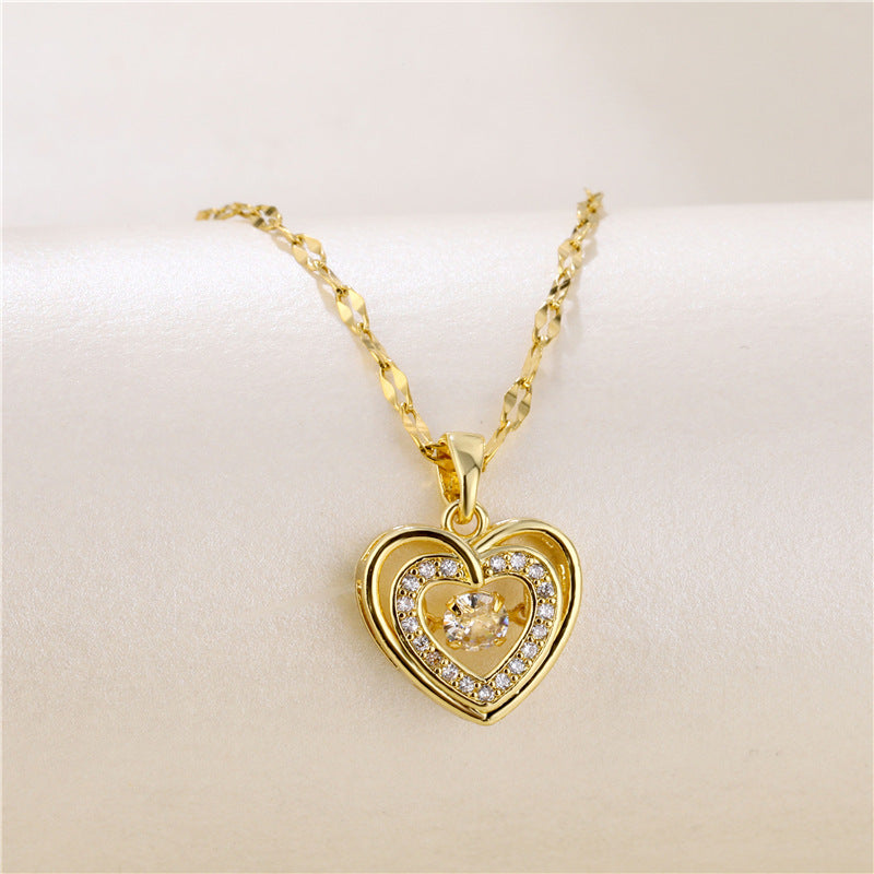 Minimalist Heart-Shaped Titanium Steel Necklace for Women with Gold Inlay, Hypoallergenic Clavicle Chain