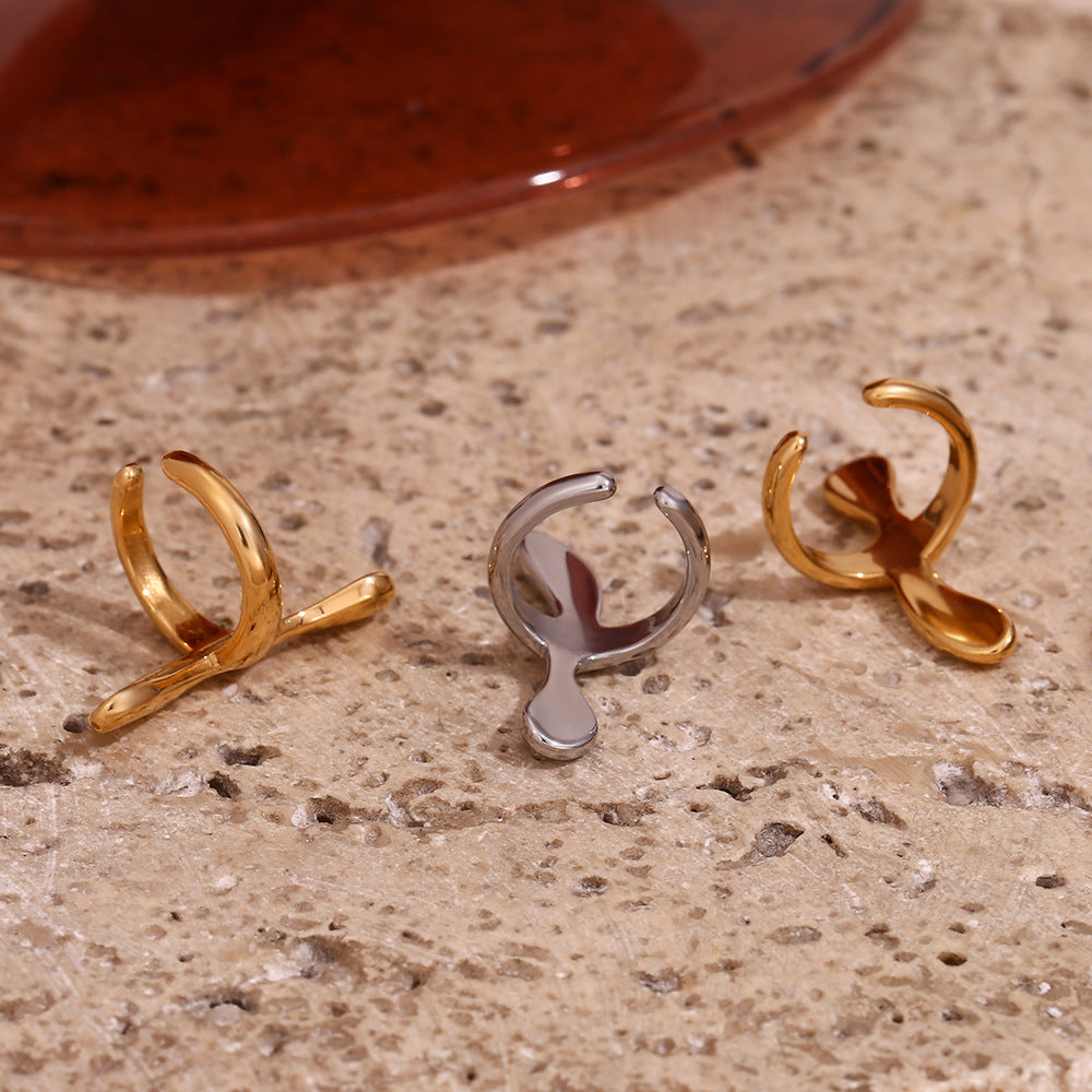 Orecchini a croce minimalisti da donna in acciaio inossidabile con placcatura in oro 18 carati, forma geometrica, a clip