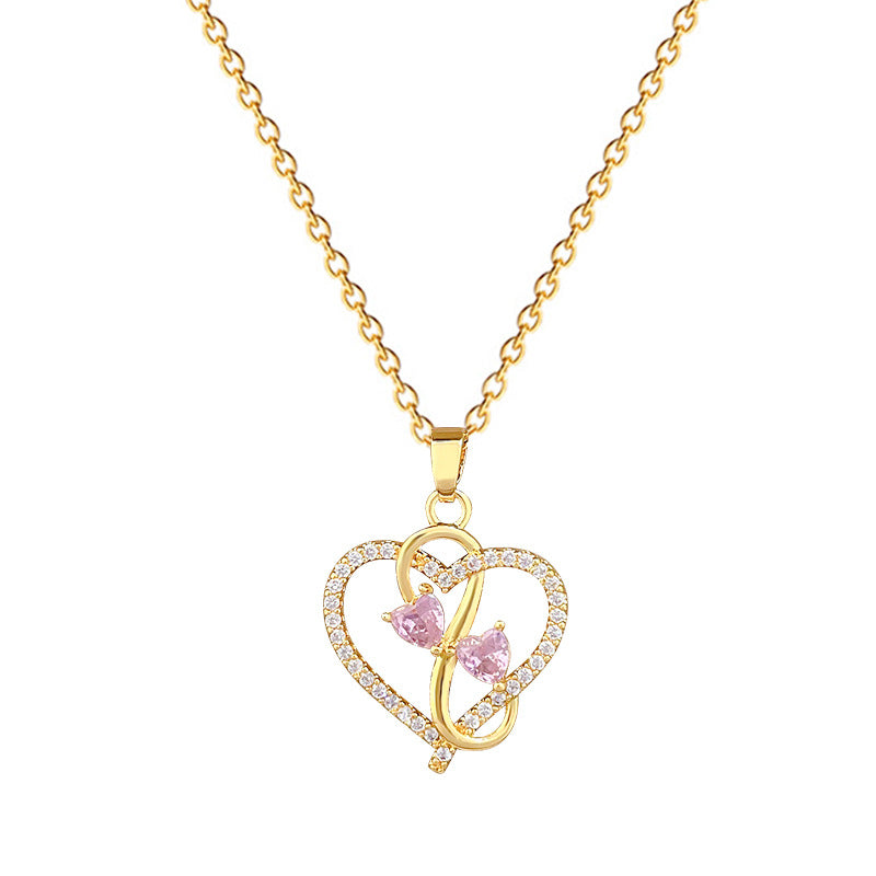 Sweet Minimalist Heart Geometric Rhinestone Pendant Titanium Steel Necklace for Unisex