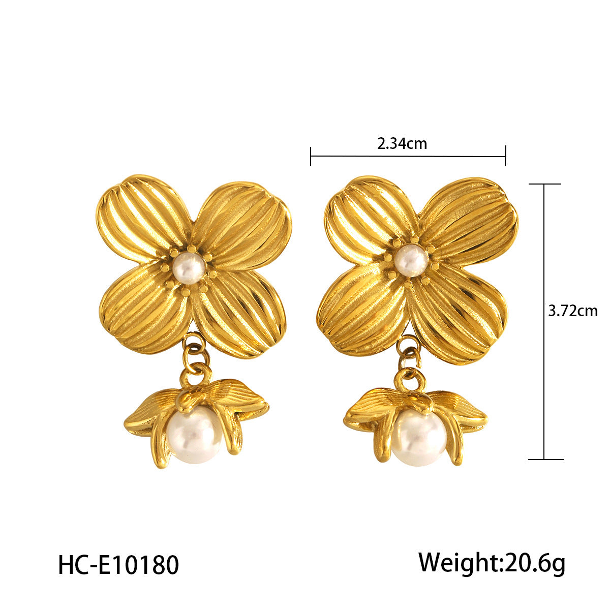 Vintage Floral Geometric Stainless Steel Earrings with 18K Gold Plating and Pearl Accents for Women