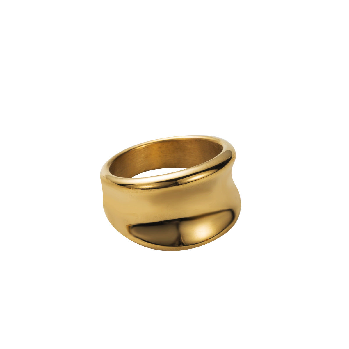 Sweet Cool Geometric Heart Wide Face 18K Gold Plated Stainless Steel Ring for Women