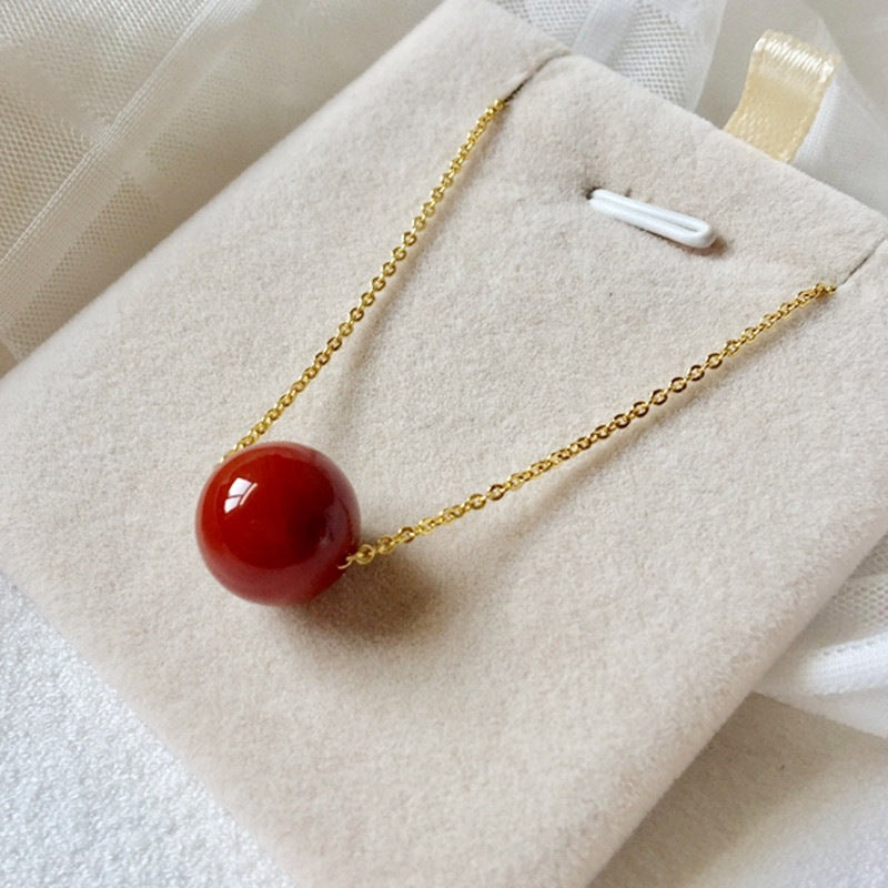 Minimalist Red Agate Plant Shape Gold Plated Brass Pendant Titanium Steel Cable Chain Necklace
