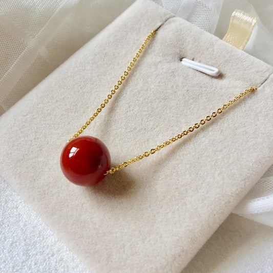 Minimalist Red Agate Plant Shape Gold Plated Brass Pendant Titanium Steel Cable Chain Necklace
