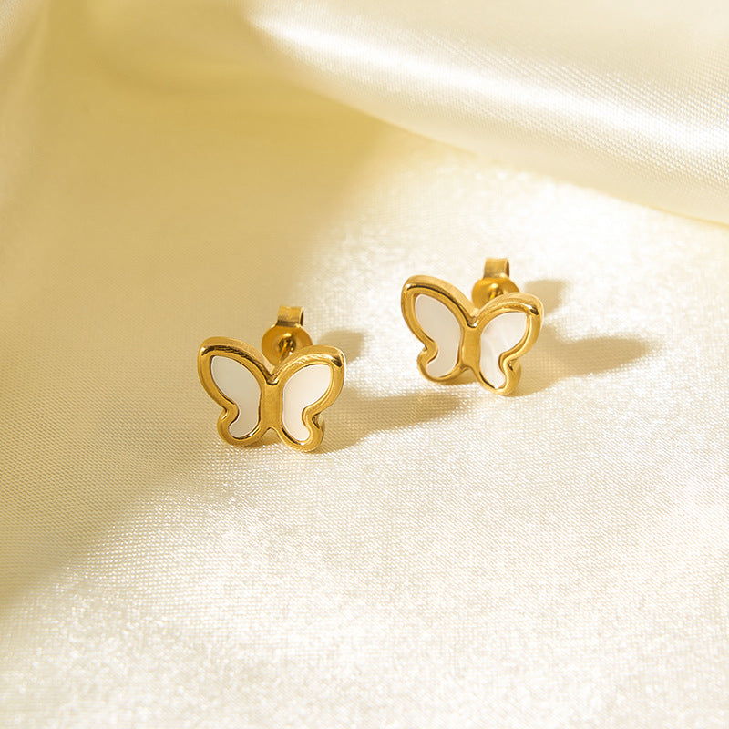 Orecchini a farfalla minimalisti in acciaio inossidabile con placcatura in oro 18K da donna