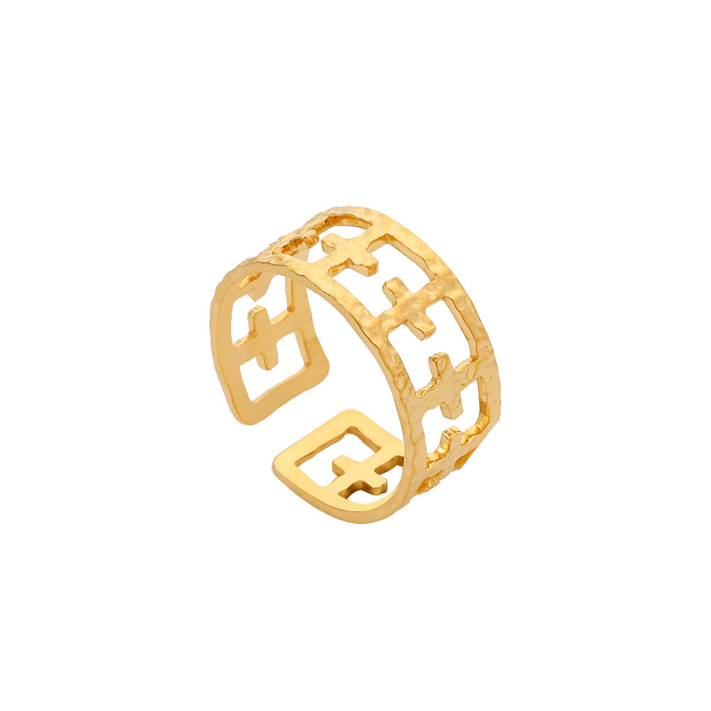Minimalist Geometric Round Plated Titanium Steel Adjustable Open Ring Unisex