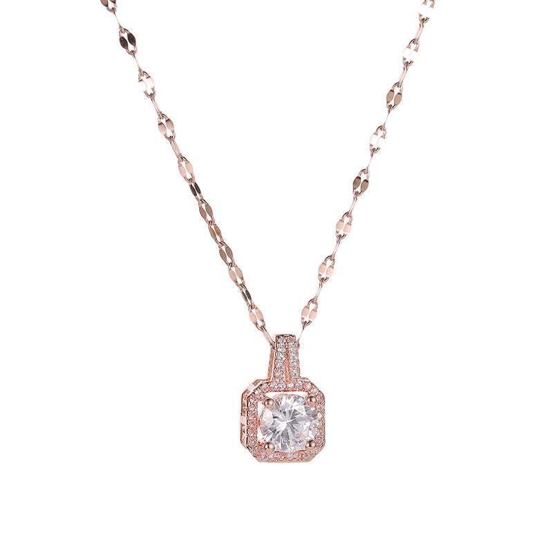 Geometric Original Design Titanium Steel Necklace with Faceted Square Pendant for Women, Hypoallergenic Locket Chain