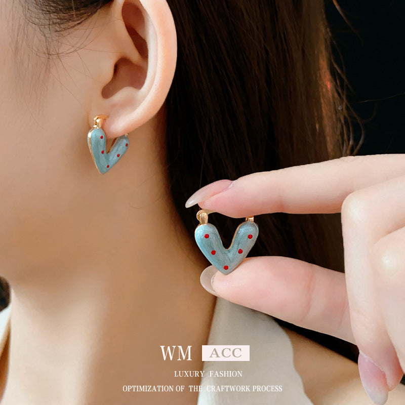 Chic Heart-Shaped Enamel Earrings with Stainless Steel Posts for Women
