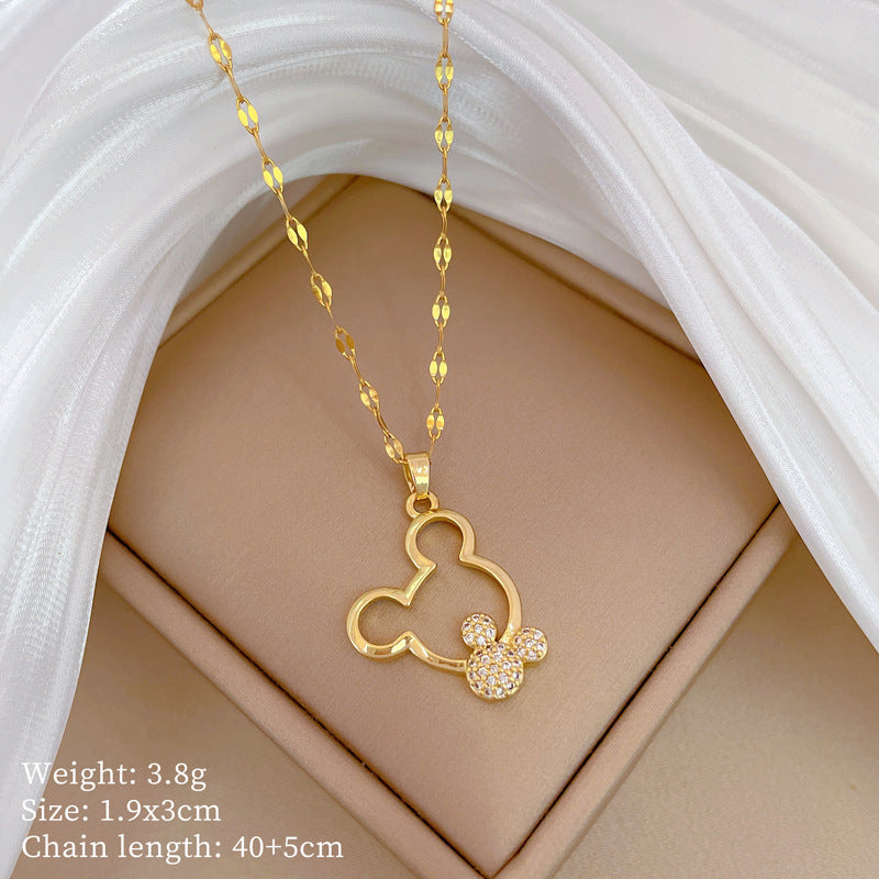 Collana Geometrica con Cielo Stellato da Donna con Strass Micro-Incastonati in Acciaio al Titanio, Stile Dolce, Fresco e Minimalista