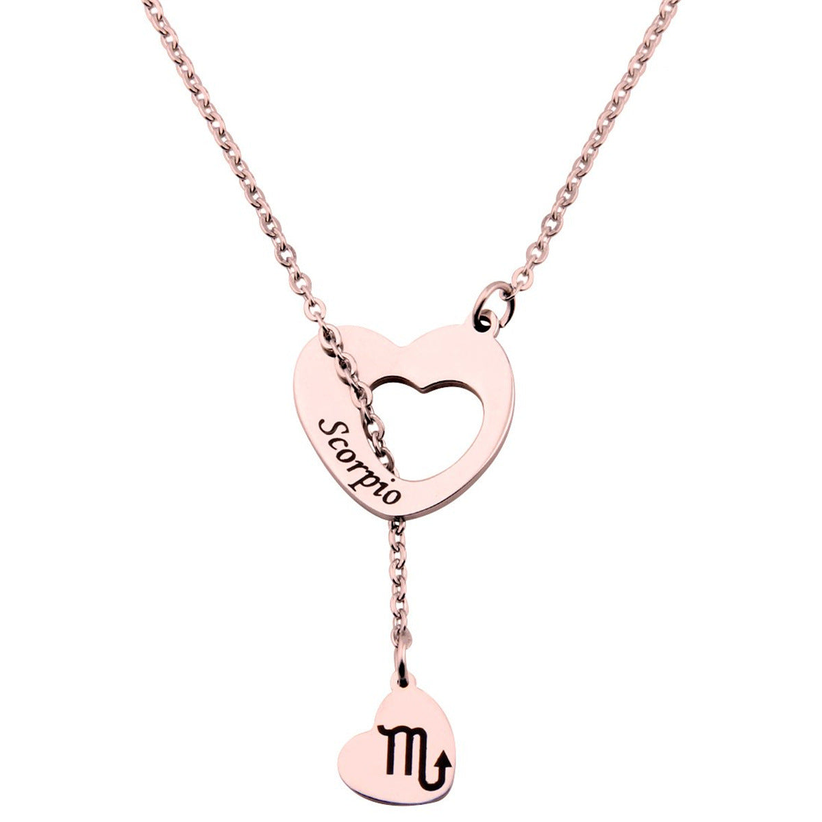 Natural and Fresh Sweet Heart-Shaped Stainless Steel Lariat Y Necklace with Polished Titanium Steel Pendant for Women