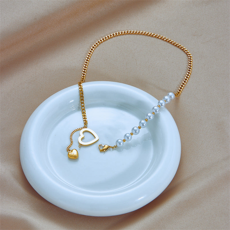Collana Minimalista con Pendente a Cuore Irregolare in Acciaio al Titanio con Finitura Placcata per Donna