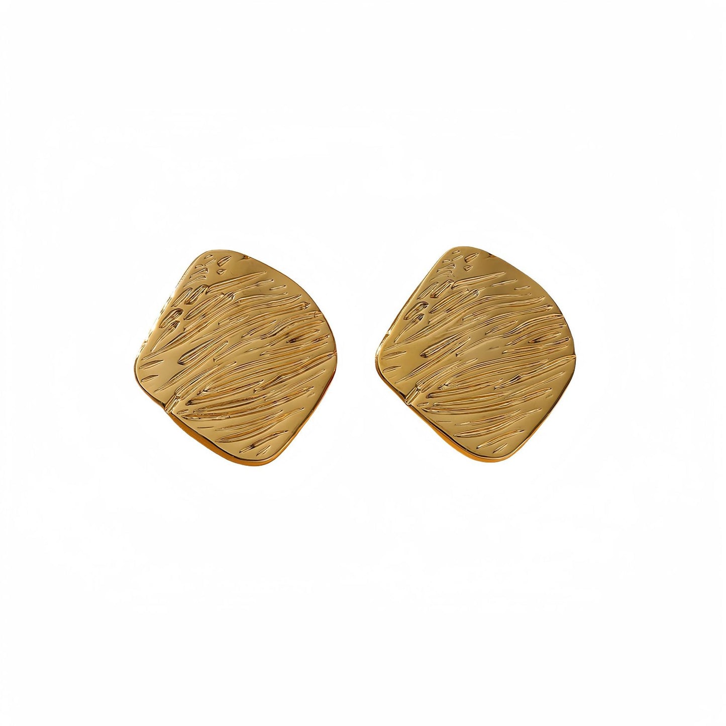 Pendientes minimalistas cuadrados de acero titanio martillado con textura y acabado chapado para mujer