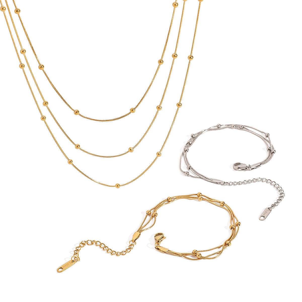 Collana geometrica multistrato di perline alla moda in acciaio al titanio placcato 18K per donna