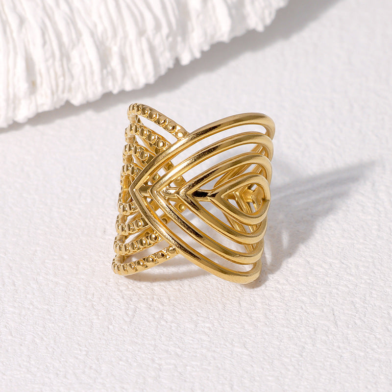 Anello da donna regolabile in acciaio inossidabile placcato oro stile vintage con motivo geometrico