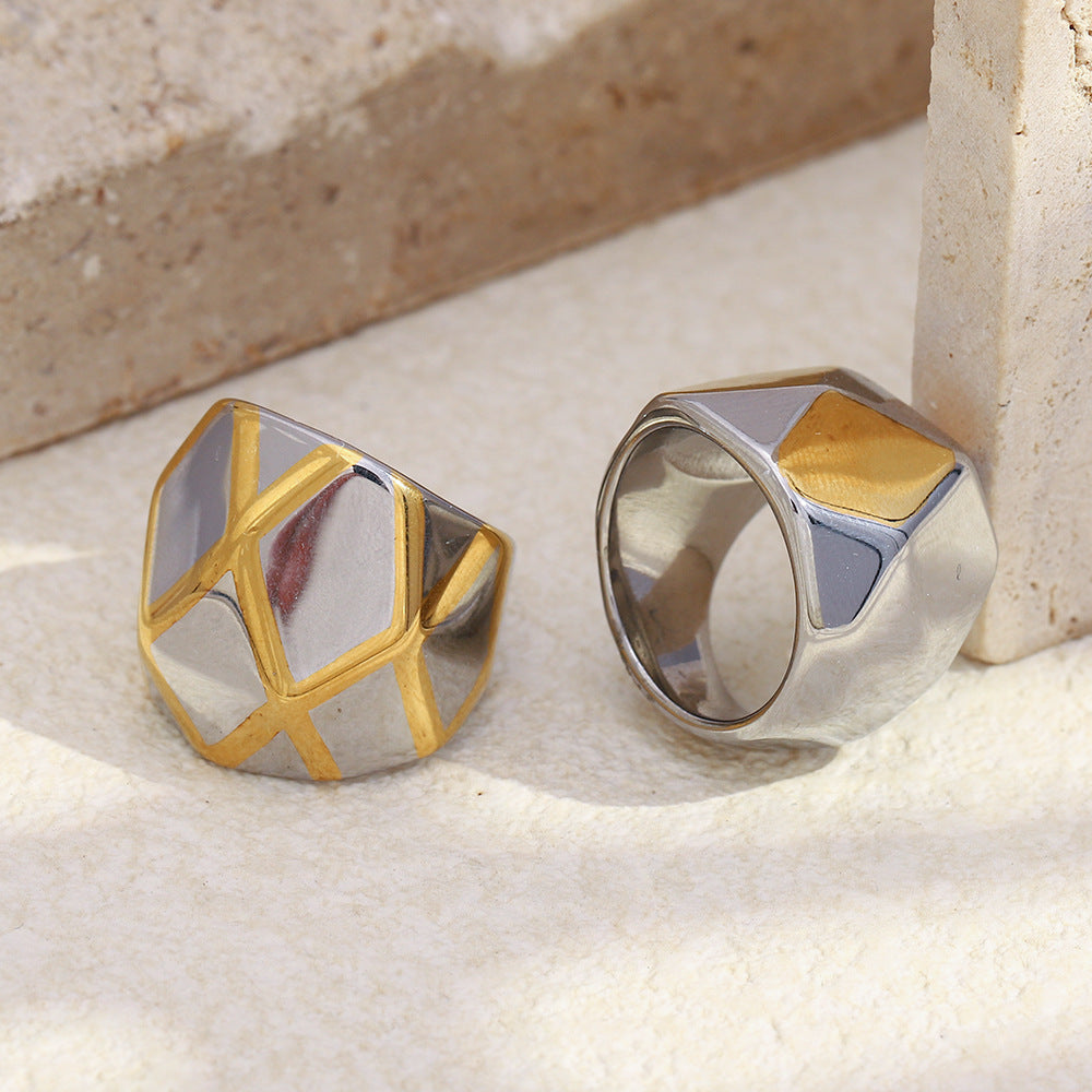Anello geometrico minimalista da donna in acciaio inossidabile con placcatura in oro 18K