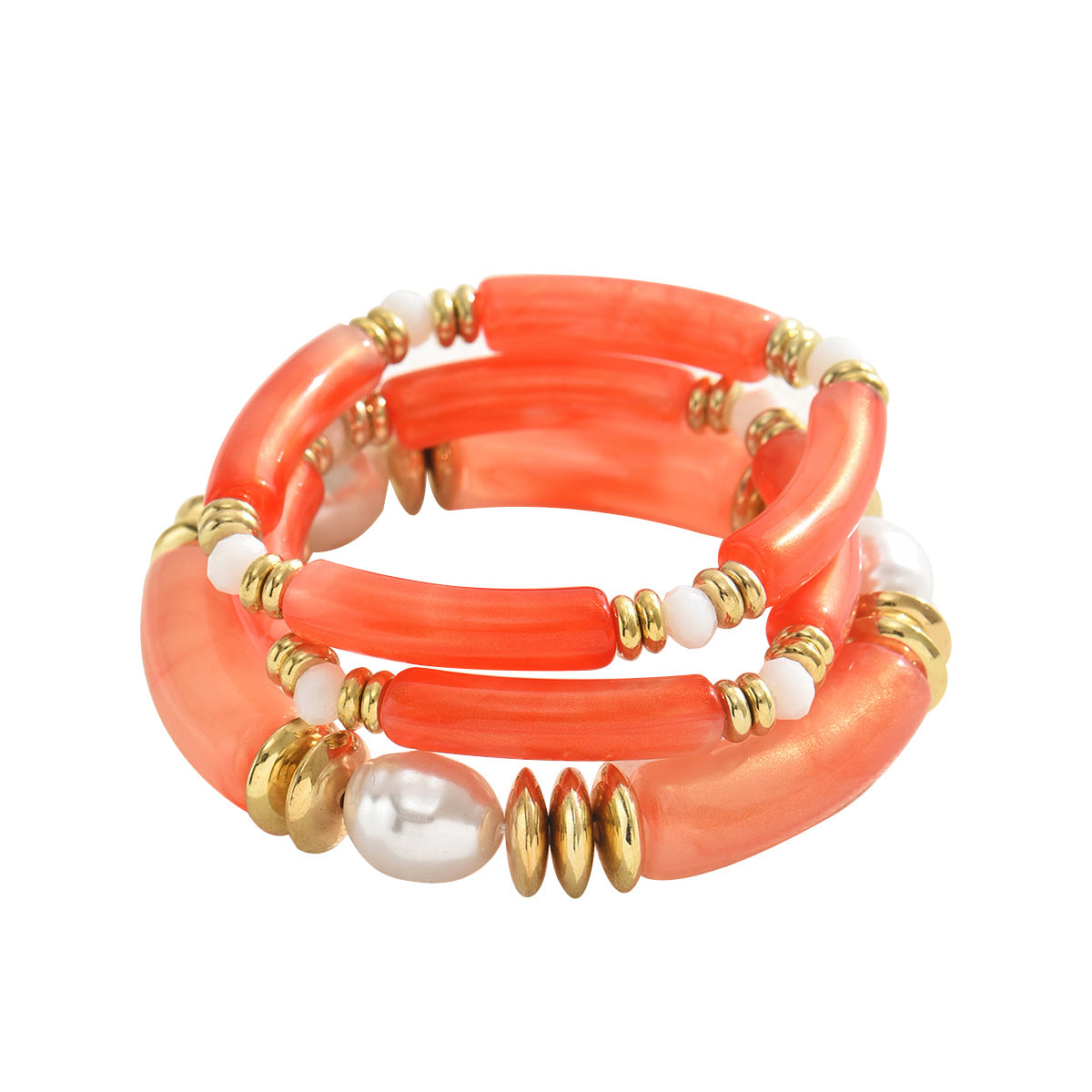 Bracciale minimalista in resina da donna con design a più strati di perline, ovali geometrici e accenti lineari