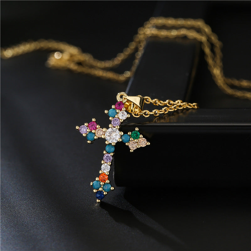 Geometric Brass Gold Plated Cubic Zirconia Pendant Necklace for Women