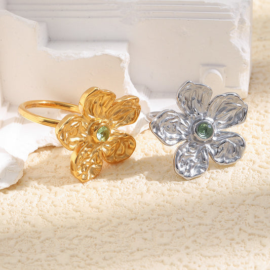 Vintage Elegant Floral Pattern Gold Plated Stainless Steel Ring for Women