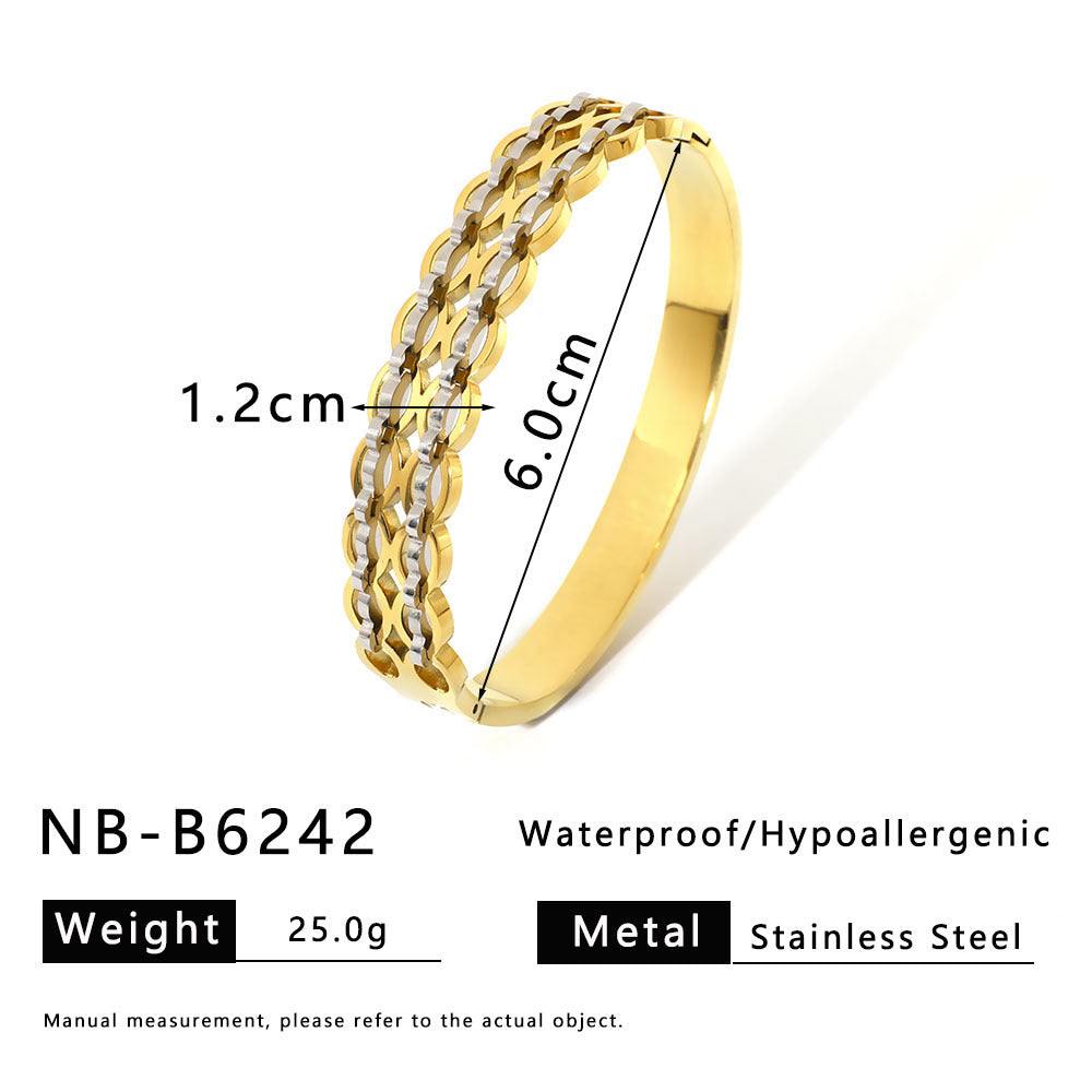 Ins Style Floral Wave Star Heart Stainless Steel Bracelet for Women with 18K Vacuum Plating