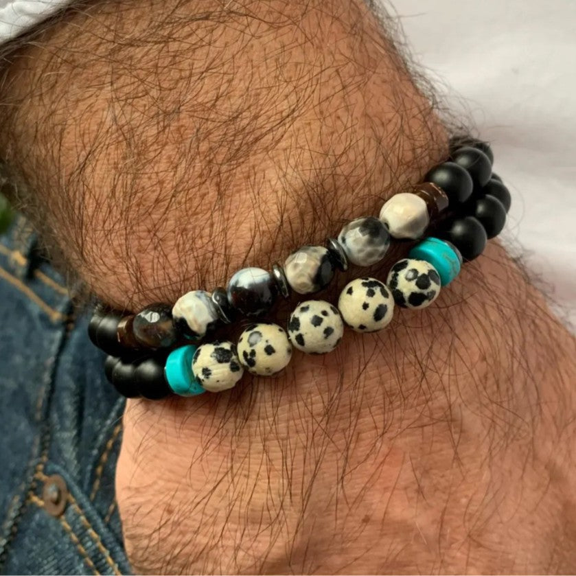 Vintage Punk Geometric Stone Beaded Bracelet Handmade Unisex Jewelry
