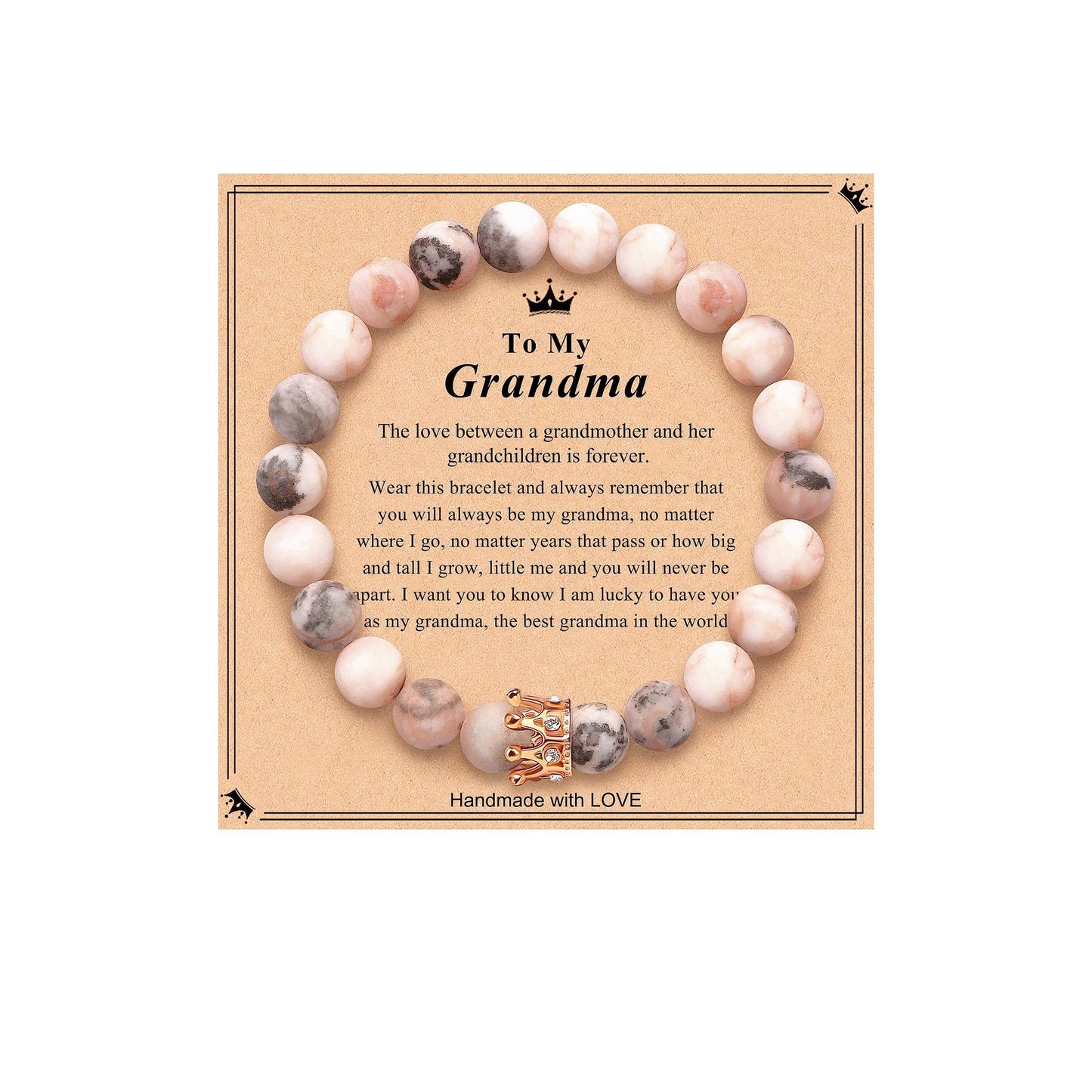 Elegant Crown Brass Bracelet with Natural Agate and Rhodochrosite Beads