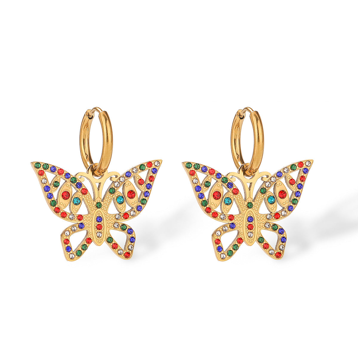 Collar Colgante Mariposa Minimalista para Mujer Hecho de Acero de Titanio con Chapado en Oro de 18K e Incrustaciones de Zirconia