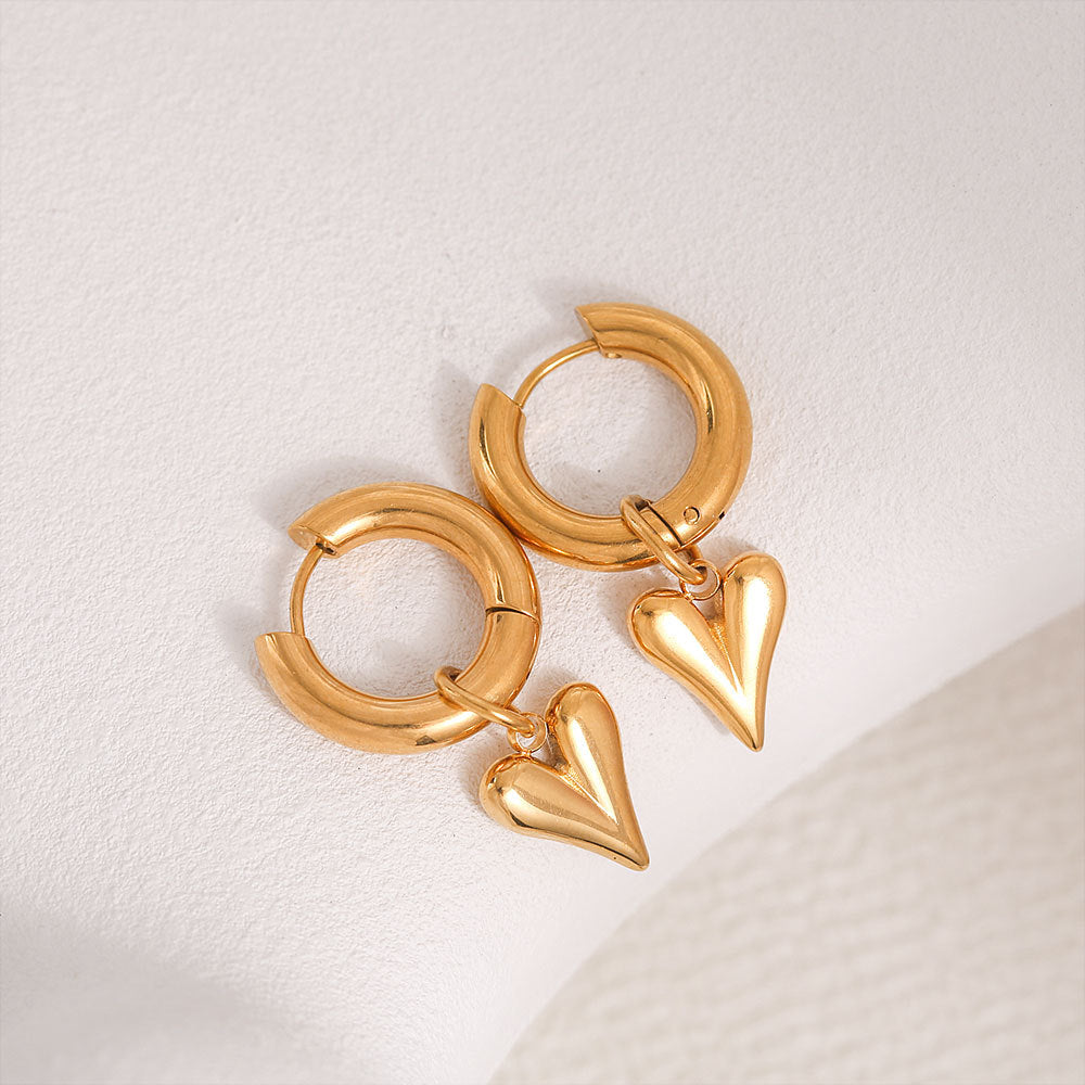 Vintage-Inspired Stainless Steel Heart-Shaped Earrings with Detachable Ear Hooks for Women, Minimalist and Elevated 3D Design