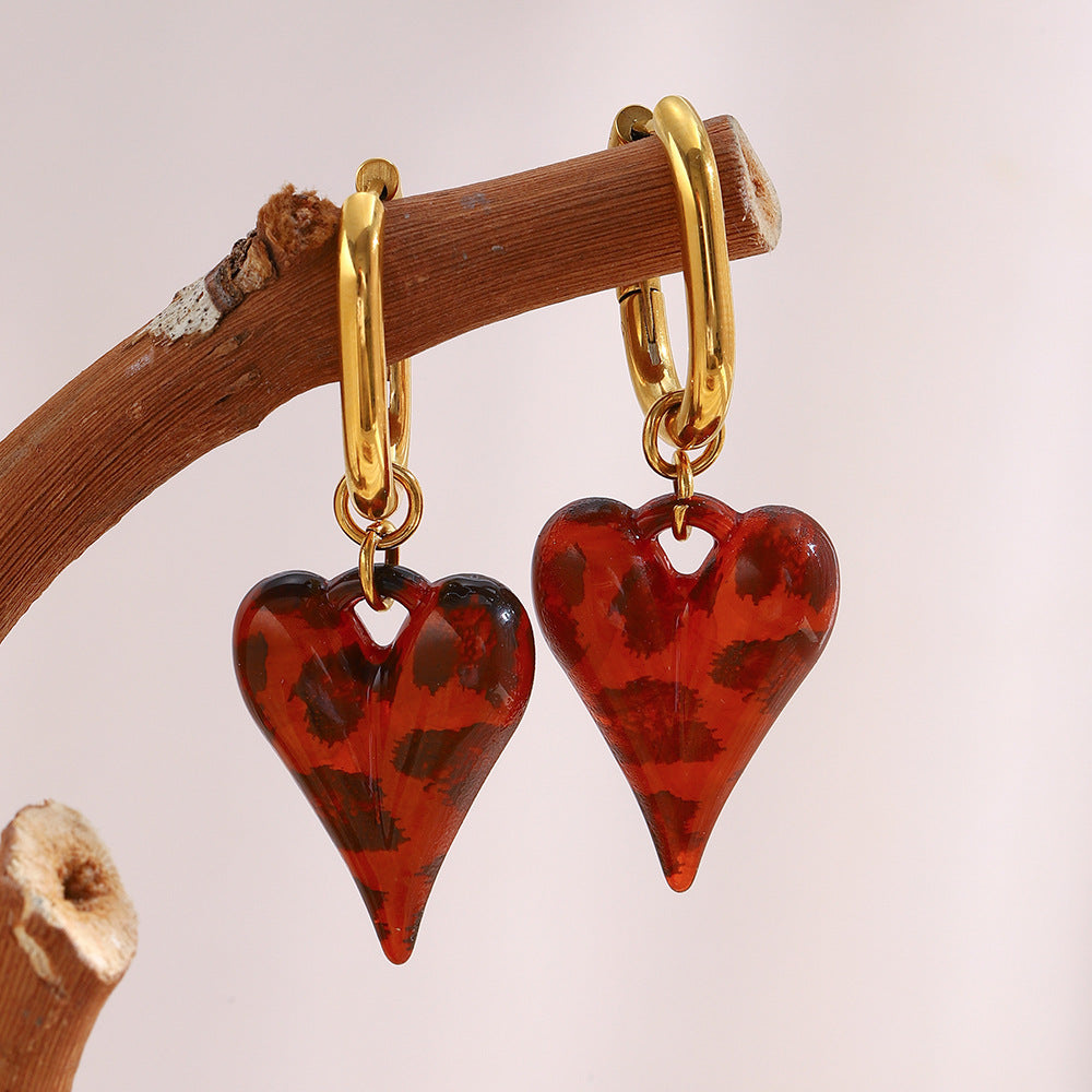 Minimalist Luxury Stainless Steel Plated 18K Gold Acrylic Long Heart-Shaped U-Shape Earrings for Women