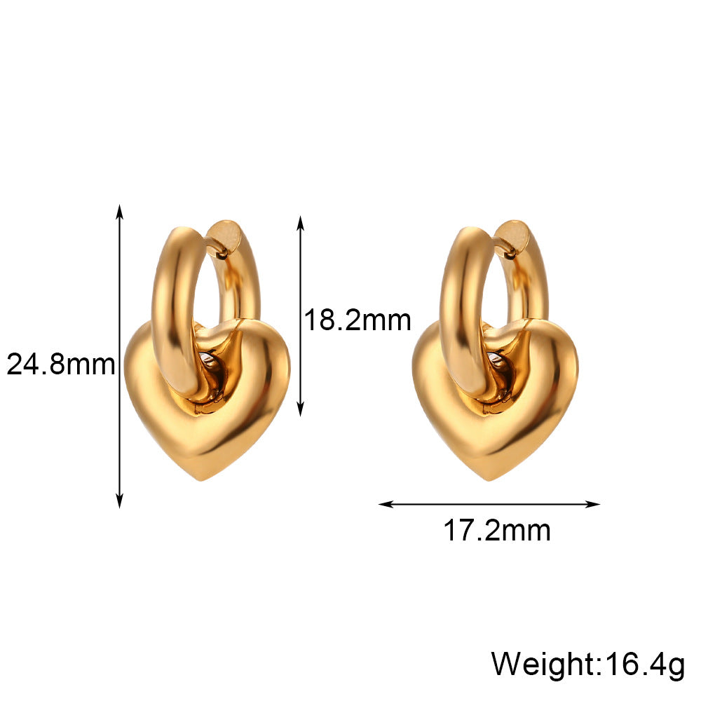 Minimalist Luxe Heart-Shaped Stainless Steel Gold-Plated Hoop Earrings for Women