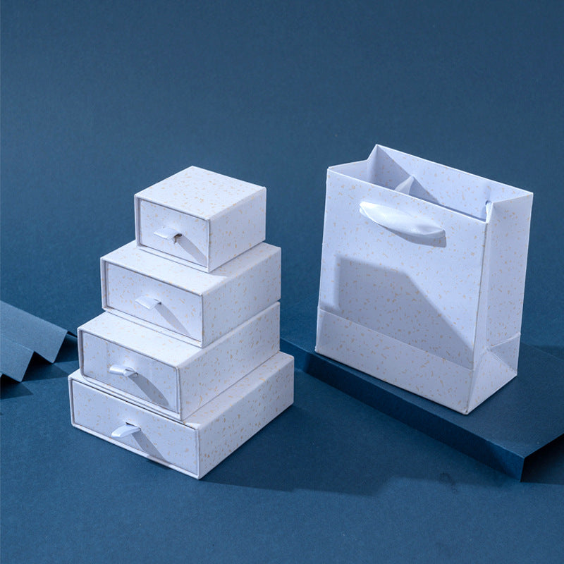 Pearlescent Black and White Jewelry Box with Gold Accent Drawer Style for Earrings Rings Necklaces and Bracelets