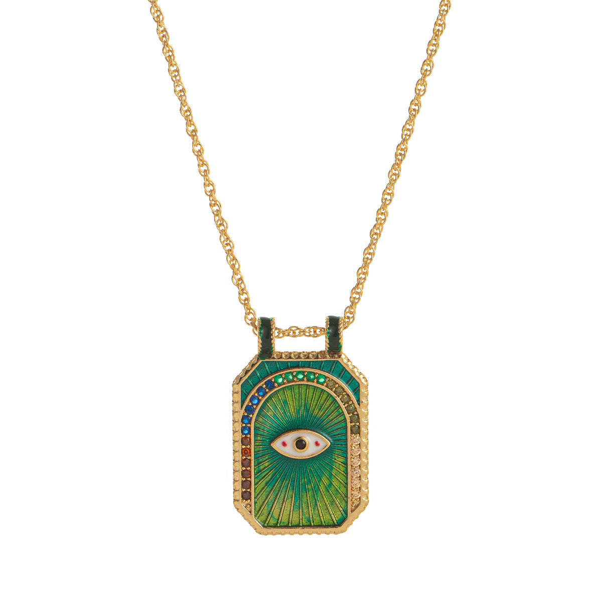 Retro Bohemian Tarot Sun Moon Star Pendant Necklace with Copper Chain and Mixed Gemstone Inlay